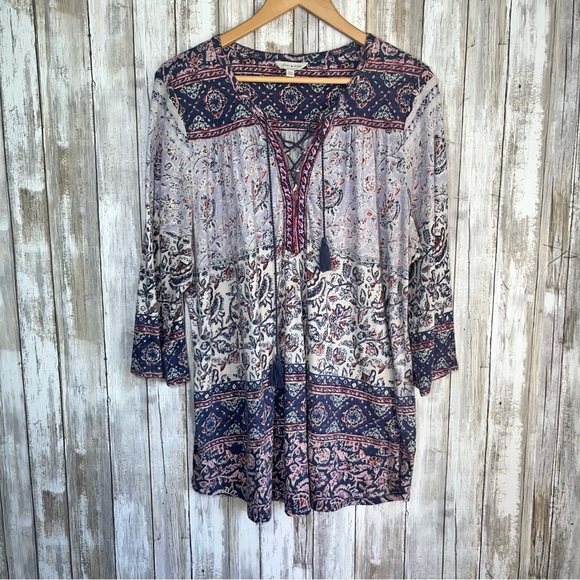 Lucky Brand Purple Boho Tie Neck Peasant Blouse - Picture 1 of 6